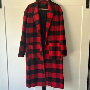 Buffalo plaid trench coat